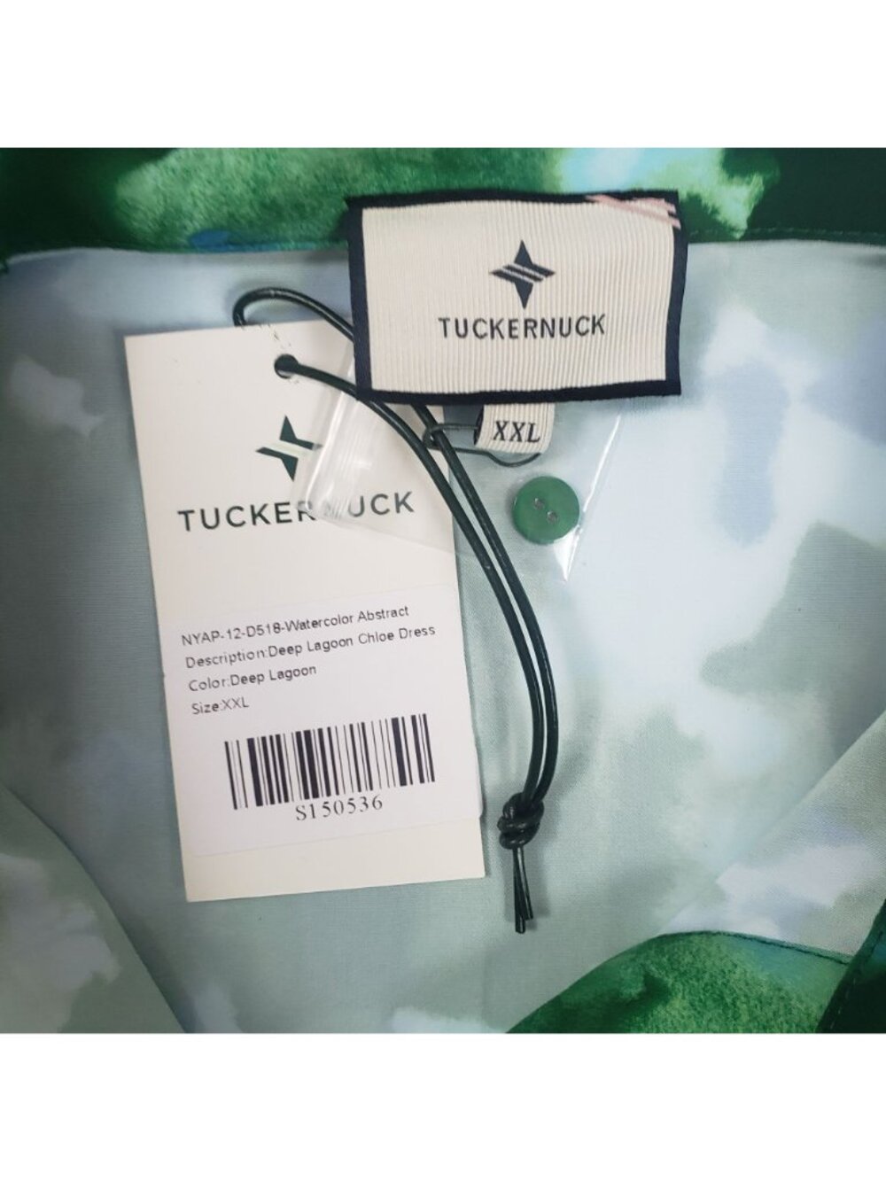 Tuckernuck Chloe Dress Women XXL Deep Lagoon Abstract Watercolor Belted Midi NWT - Picture 3 of 16